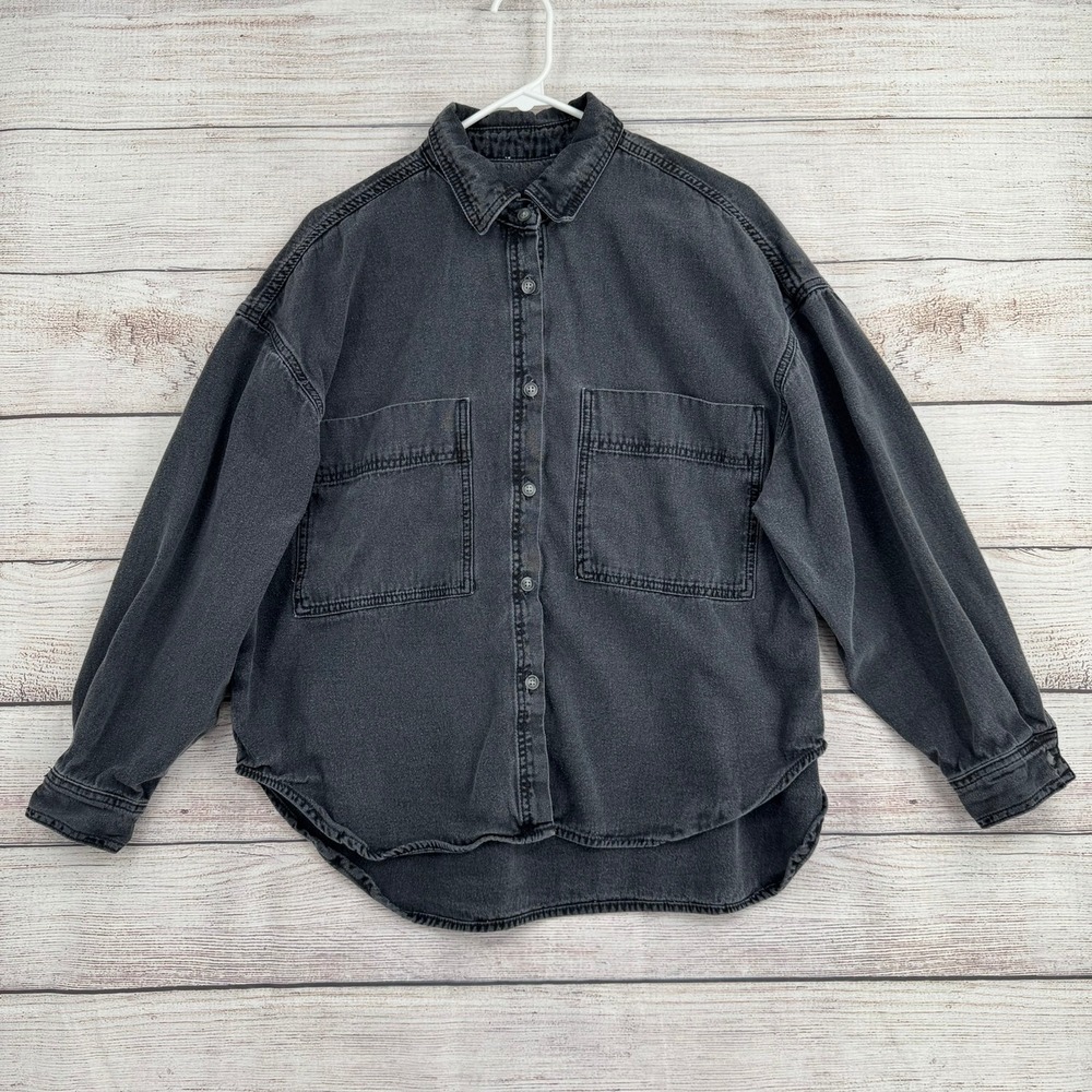 American Vintage AMVDENIM Shirt Womens L Charcoal Gray Oversized Denim Shacket